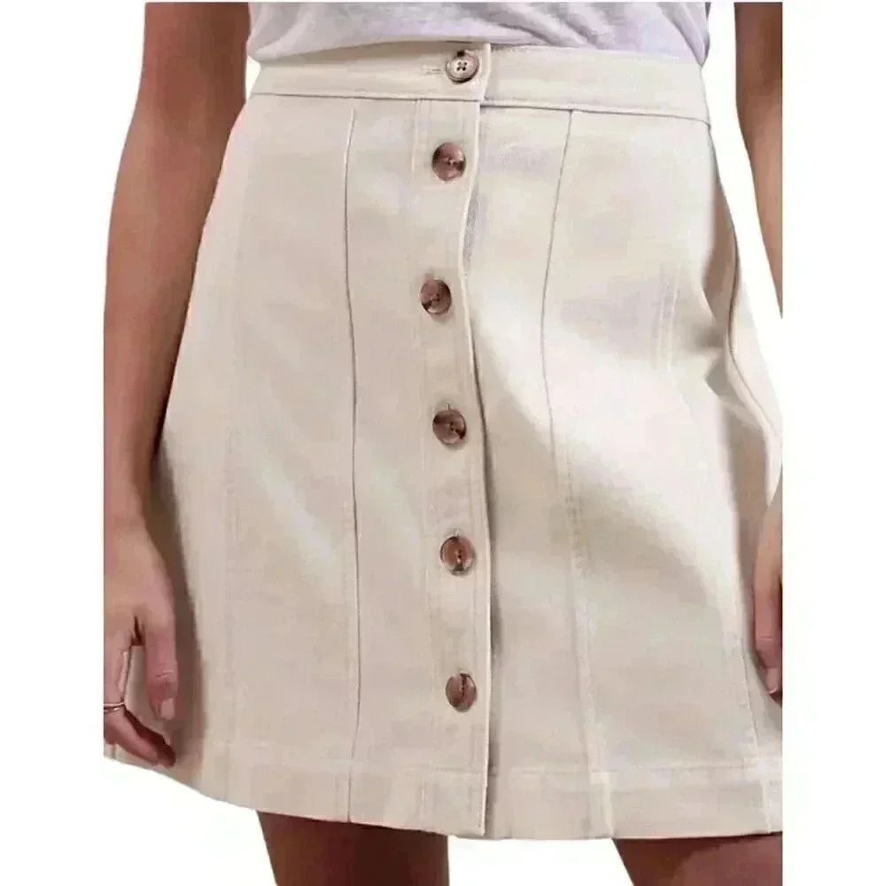 Banana Republic Women's Ivory Twill Cotton Button Front Mini Skirt NEW